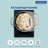 Tramontina India Velo Forged 24 cm casserole in sand color, showcasing a durable, stylish cookware with a sturdy handle.