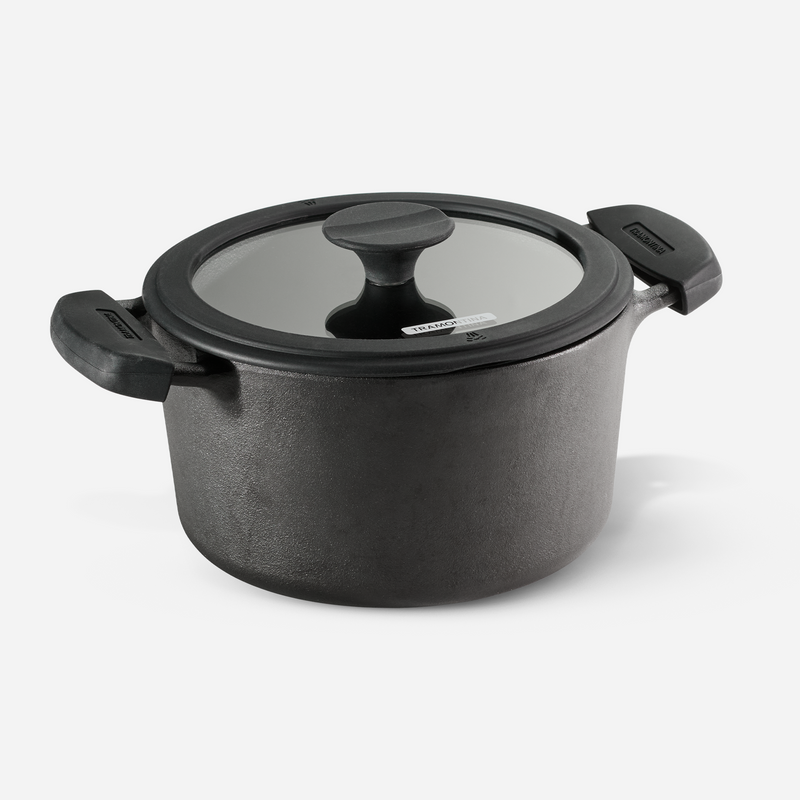Titanex 20cm Pre-Seasoned Cast Iron Casserole with Heat Resistant Silicone Grip – 3.1L