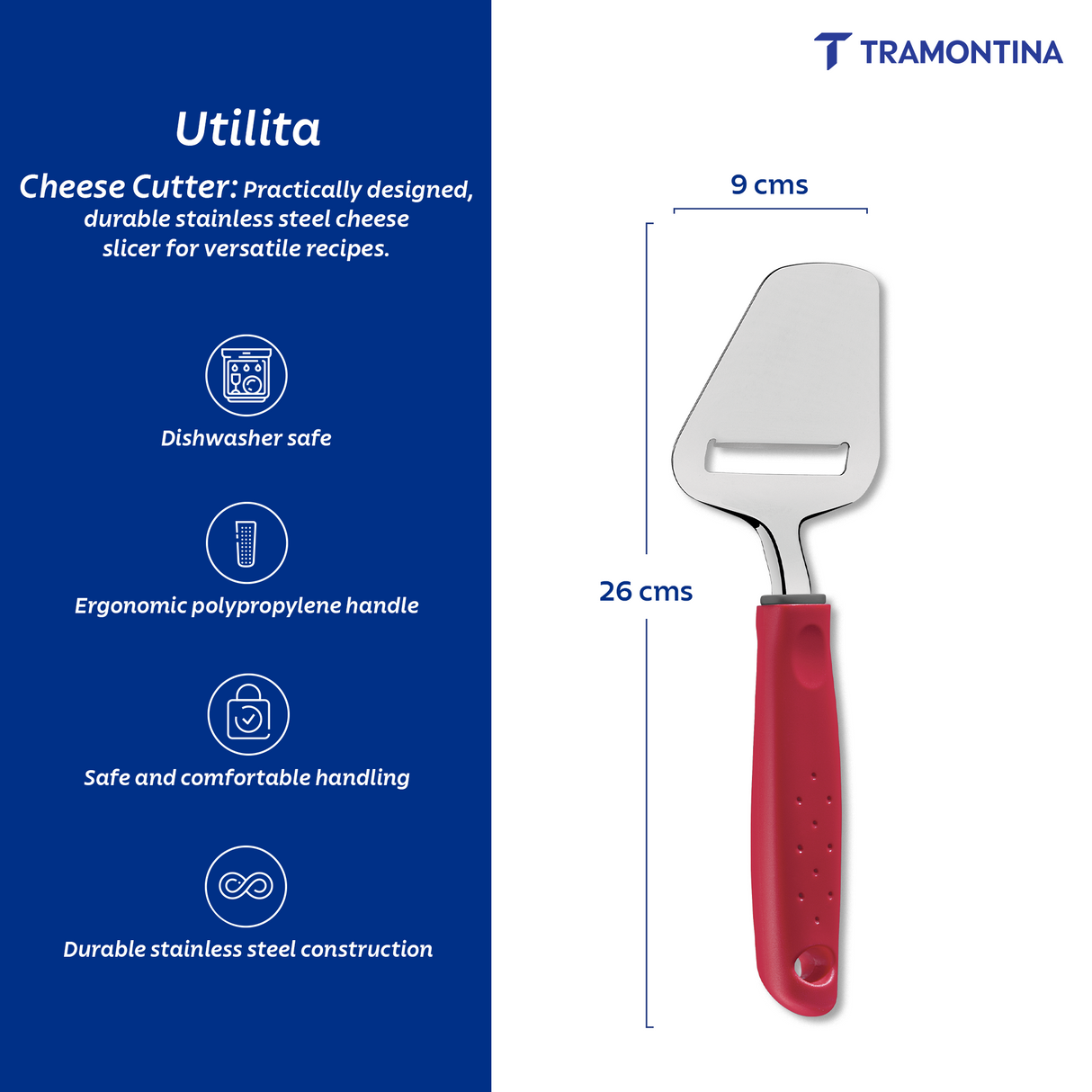 Utilitá Stainless Steel Cheese Slicer with Red Polypropylene Handle