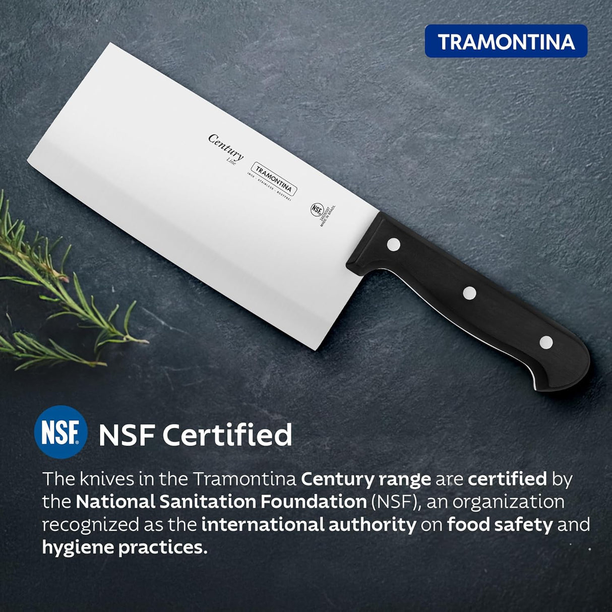 Tramontina India 7-inch stainless steel cleaver knife with a broad, heavy-duty blade for chopping and butchering tasks.