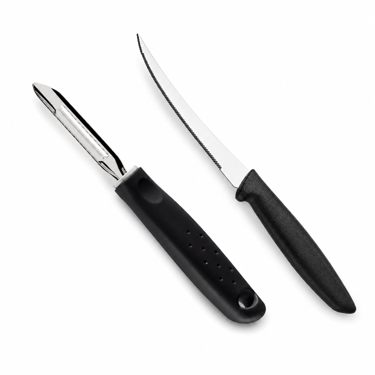 Kitchen Prep Essentials Set - Fruit + Tomato Knife + Peeler (Black)