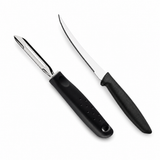 Kitchen Prep Essentials Set - Fruit + Tomato Knife + Peeler (Black)