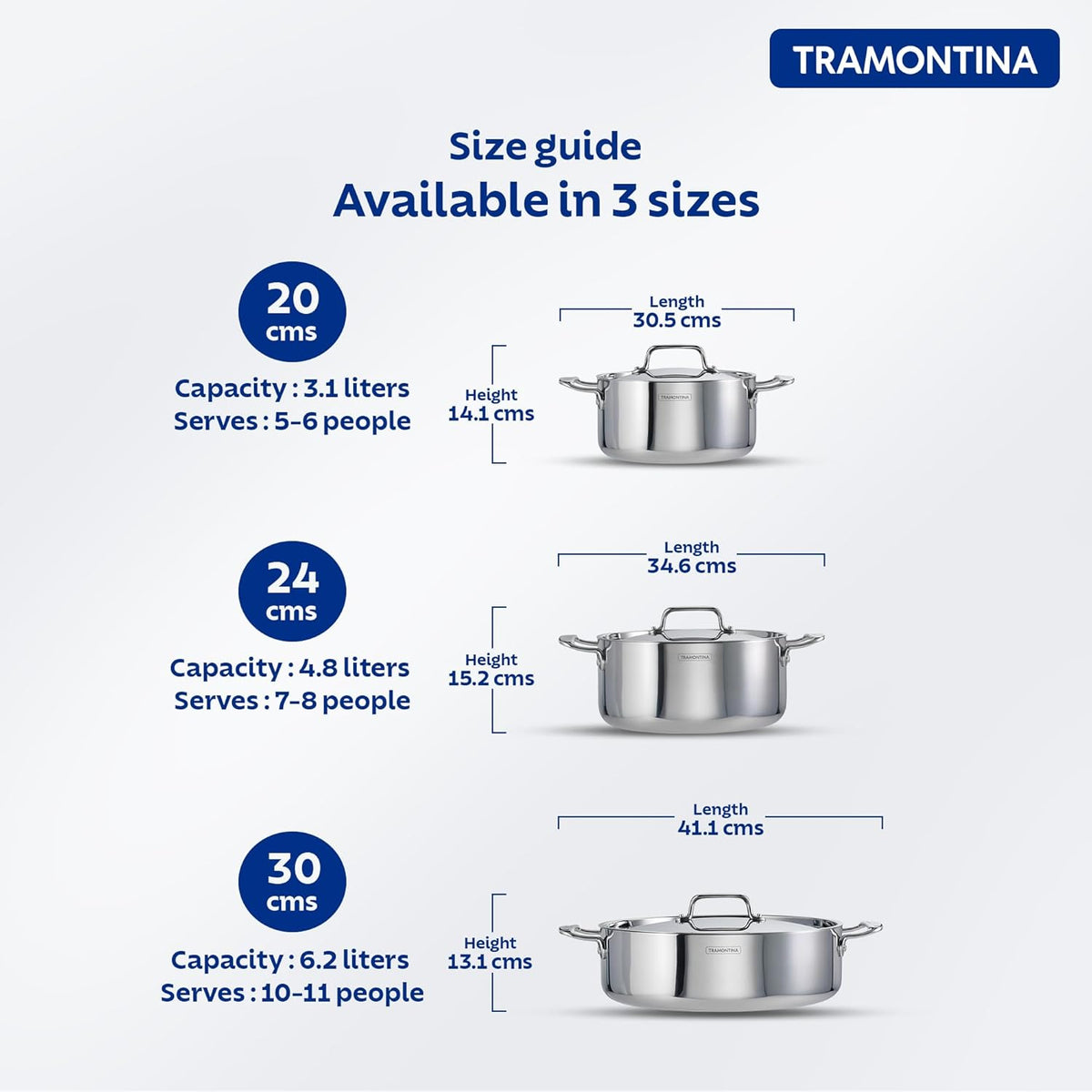Tramontina India Fusao EX+ ceramic stainless steel 20cm tri-ply curry pot with lid, 3.1L capacity, ideal for cooking curries.