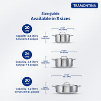 Tramontina India Fusao EX+ ceramic stainless steel 20cm tri-ply curry pot with lid, 3.1L capacity, ideal for cooking curries.