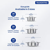 Tramontina India Fusao EX+ 20cm ceramic stainless steel tri-ply casserole with lid, 3.1L capacity, suitable for curry cooking.