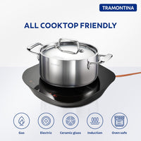 Tramontina India Fusao EX+ 20cm ceramic stainless steel tri-ply curry pot with lid, 3.1L capacity, used for cooking curries.