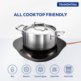 Tramontina India Fusao EX+ 20cm ceramic stainless steel tri-ply curry pot with lid, 3.1L capacity, ideal for cooking curries.