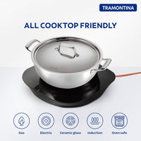 Tramontina India Fusao EX+ 20cm ceramic stainless steel deep Kadai with lid, 2.3L capacity, tri-ply construction for even heating