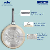 Velo Forged Dosa Tawa 28 cm in sand color, Tramontina India non-stick cookware with flat, smooth cooking surface.