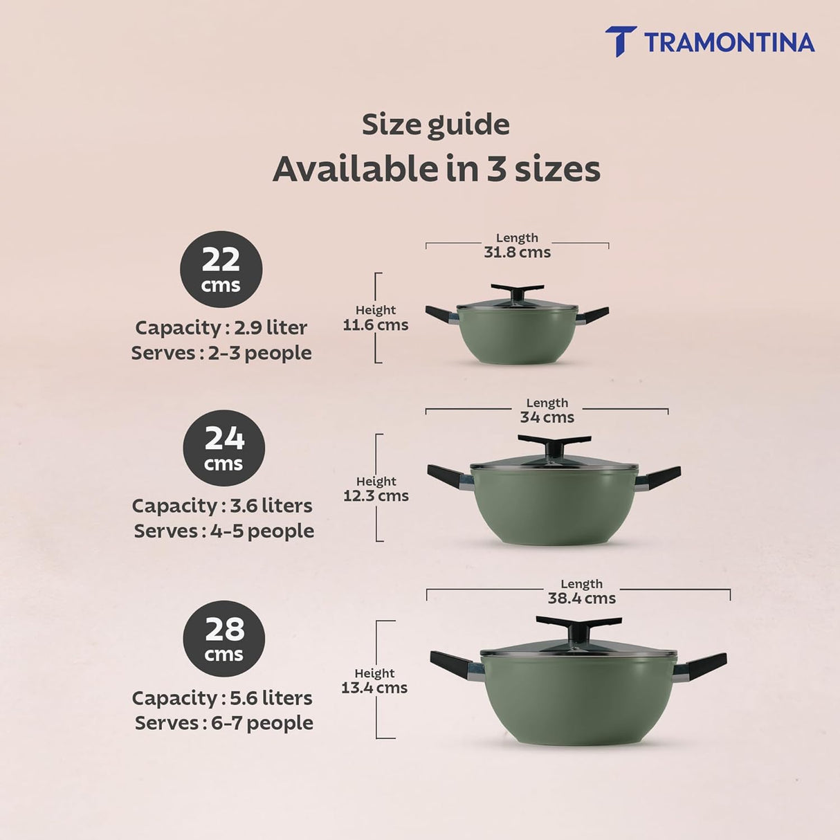 Aura 28cm Non-Stick Extra Deep Kadai Ceramic Reinforced Coating and Glass Lid – 5.6L (Sea Green)