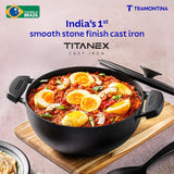 Titanex 20cm Pre-Seasoned Cast Iron Extra Deep Kadai with Heat Resistant Silicone Grip – 2.3L