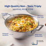 Aeion 28cm Stainless Steel Tri-Ply Extra Deep Kadai with SS Lid - 5.9L