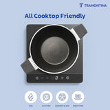 Tramontina India 22cm deep kadai in blueberry with non-stick ceramic coating and glass lid, showcasing its deep design.