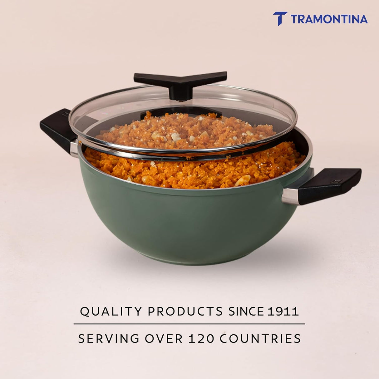 Aura 24cm Non-Stick Extra Deep Kadai Ceramic Reinforced Coating with Glass Lid – 3.6L (Sea Green)