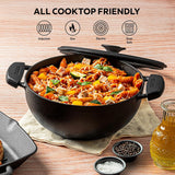 Titanex 20cm Pre-Seasoned Cast Iron Extra Deep Kadai with Heat Resistant Silicone Grip – 2.3L