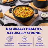 Titanex 24cm Pre-Seasoned Cast Iron Extra Deep Kadai with Heat Resistant Silicone Grip – 3.7L