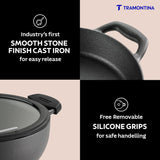 Titanex 30cm Pre-Seasoned Cast Iron Extra Deep Kadai with Heat Resistant Silicone Grip – 6.8L