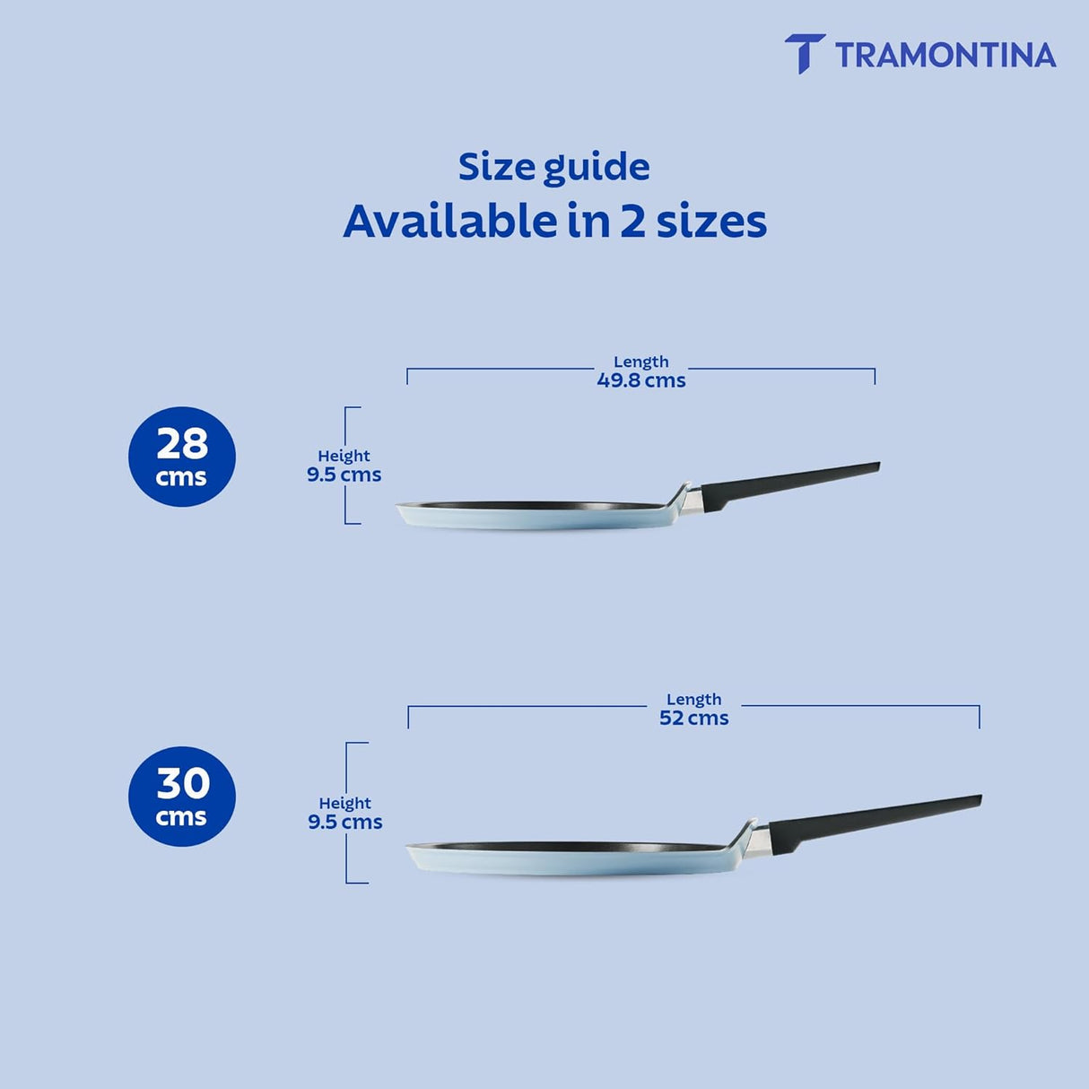 Tramontina India 30cm non-stick dosa tawa with ceramic reinforced coating in blueberry color, showcasing a smooth cooking surface.