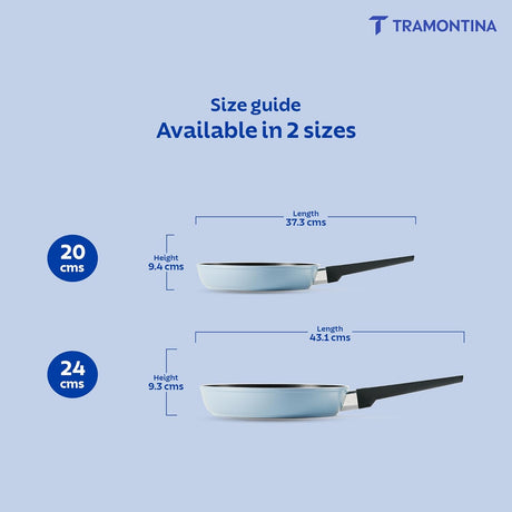 Blueberry Tramontina India Aura 20cm non-stick ceramic fry pan with reinforced coating, shown with a clean cooking surface.