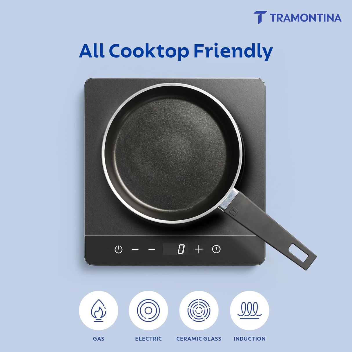 Tramontina India Aura 24cm non-stick fry pan with ceramic reinforced coating in blueberry color.