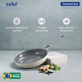 Sand-colored Velo Forged Fry Pan 20 cm by Tramontina India, showing a non-stick surface and sturdy handle.