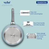 Tramontina India Velo Forged 20 cm Sea Fry Pan showing a non-stick surface and ergonomic handle.