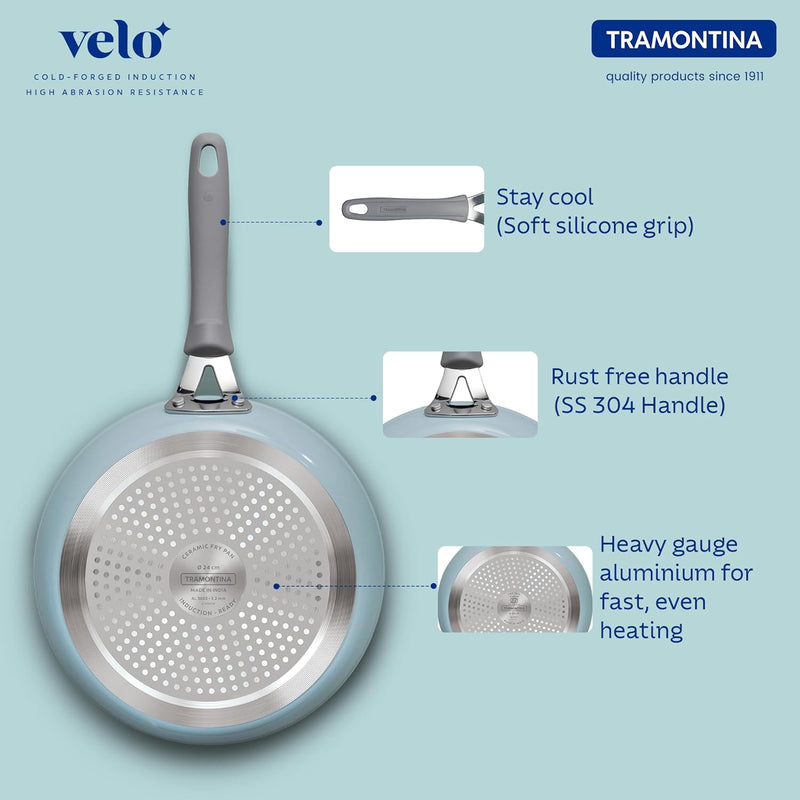 Tramontina India Velo Forged Fry Pan 20 cm, stainless steel cookware with a sleek design and sturdy handle.