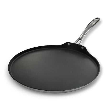 Fusao ceramic reinforced 32cm Tramontina India dosa tawa with 3mm thickness, featuring a non-stick cooking surface and sturdy handle.