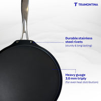 Fusao Ceramic reinforced 32cm Dosa Tawa by Tramontina India with 3mm thickness, featuring a non-stick ceramic surface.