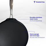 Fusao Ceramic reinforced 32cm Dosa Tawa by Tramontina India with 3mm thickness, featuring a non-stick ceramic surface.