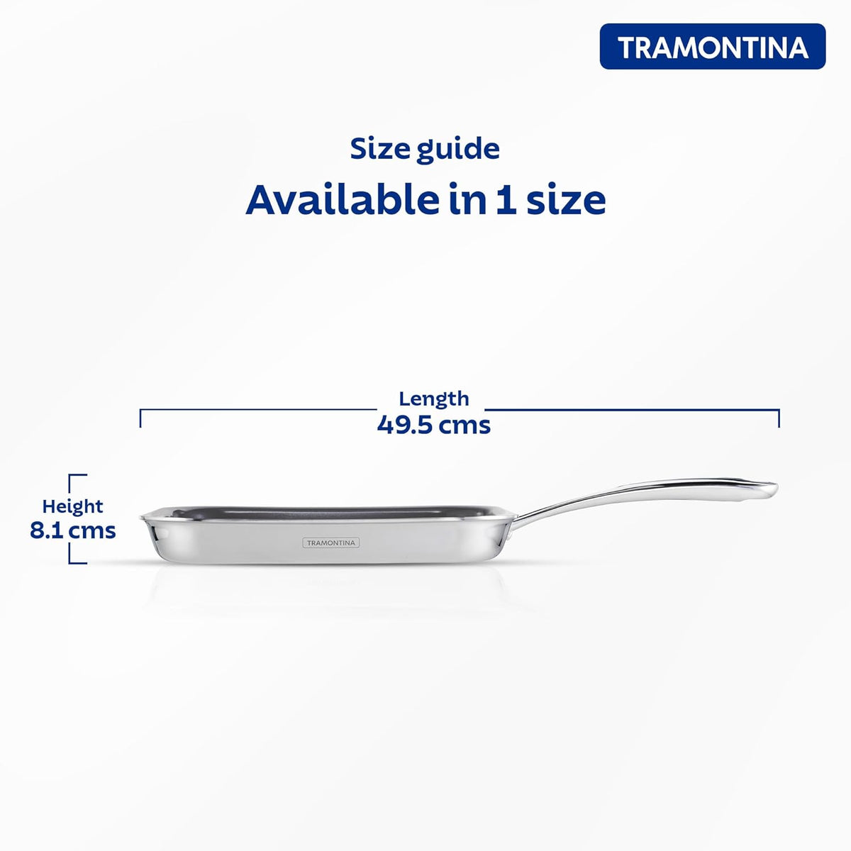 Tramontina India Fusao EX+ 26cm ceramic stainless steel tri-ply grill pan with ribbed surface for grilling.