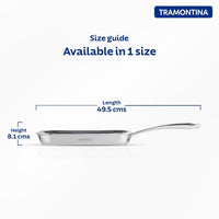 Tramontina India Fusao EX+ 26cm ceramic stainless steel tri-ply grill pan with ribbed surface for grilling.