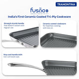 Tramontina India Fusao EX+ 26cm ceramic stainless steel tri-ply grill pan with ridged surface for grilling indoors