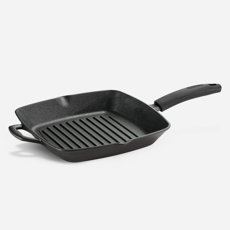 Titanex 27cm Pre-Seasoned Cast Iron Grill Pan with Heat Resistant Silicone Grip