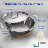 Aeion 26cm Stainless Steel Tri-Ply Kadai with SS Lid - 3.7L