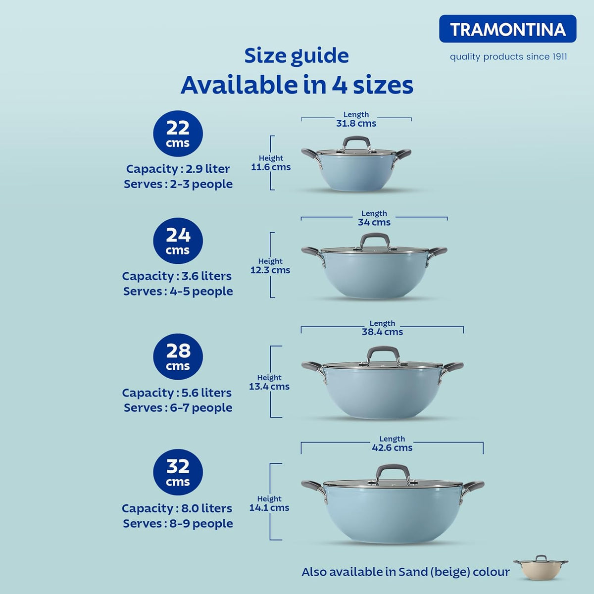 Tramontina India Velo Forged Deep Kadai, 24 cm, sea-colored, with a sturdy handle and deep cooking surface for versatile use