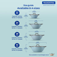 Tramontina India Velo Forged Deep Kadai, 24 cm, sea-colored, with a sturdy handle and deep cooking surface for versatile use