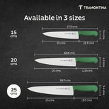 Green Tramontina India 15cm chef knife for professional meat cutting, featuring a 6-inch blade and ergonomic design.