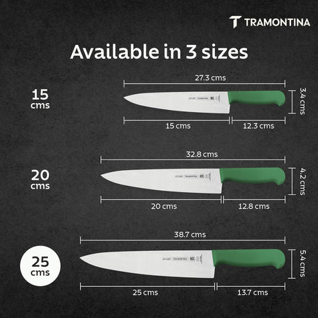 Green Tramontina India 15cm chef knife for professional meat cutting, featuring a 6-inch blade and ergonomic design.