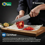 Green Tramontina India 15cm chef knife with a sharp blade, designed for professional meat and culinary use, left-handed.