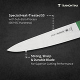 Green Tramontina India 15cm professional chef knife with ergonomic handle, ideal for precise meat cutting and kitchen prep.