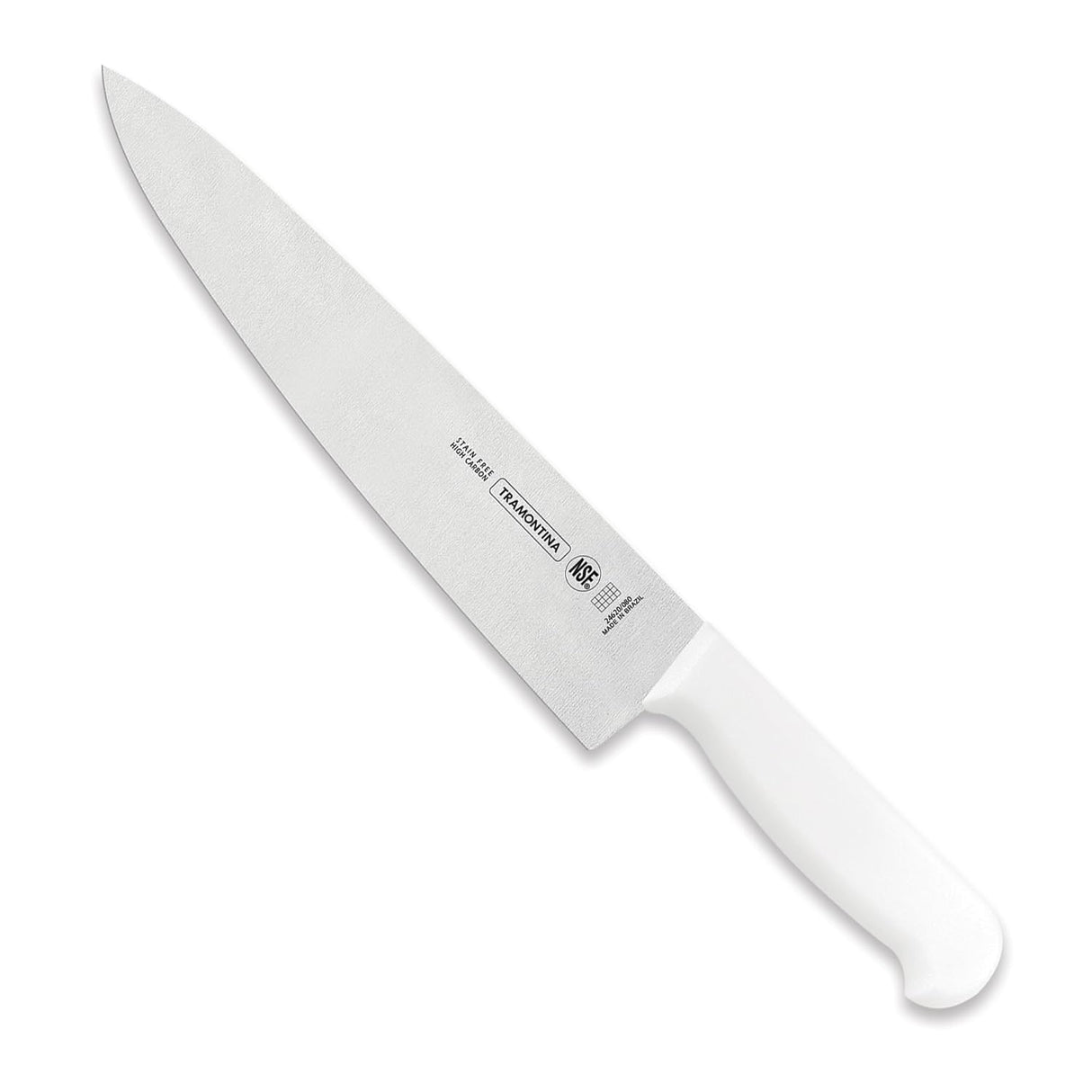 White 15 cm Tramontina India professional chef knife with sharp blade for meat and culinary prep, shown in close-up.