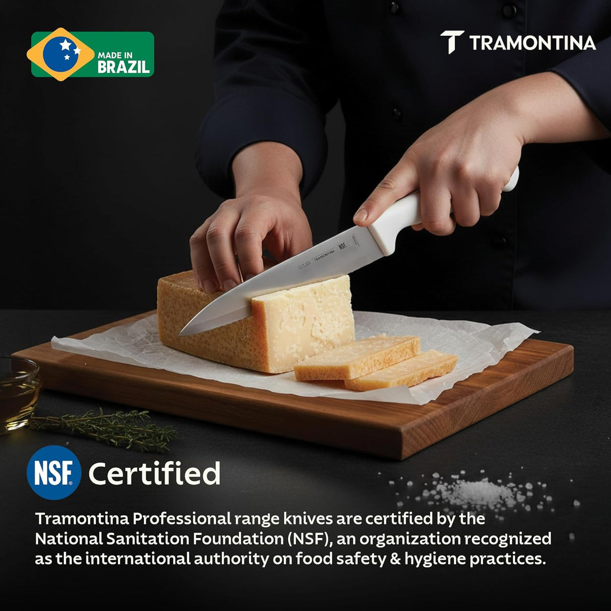 Tramontina India professional 20cm chef knife with white handle and stainless steel blade, ideal for meat and culinary prep.