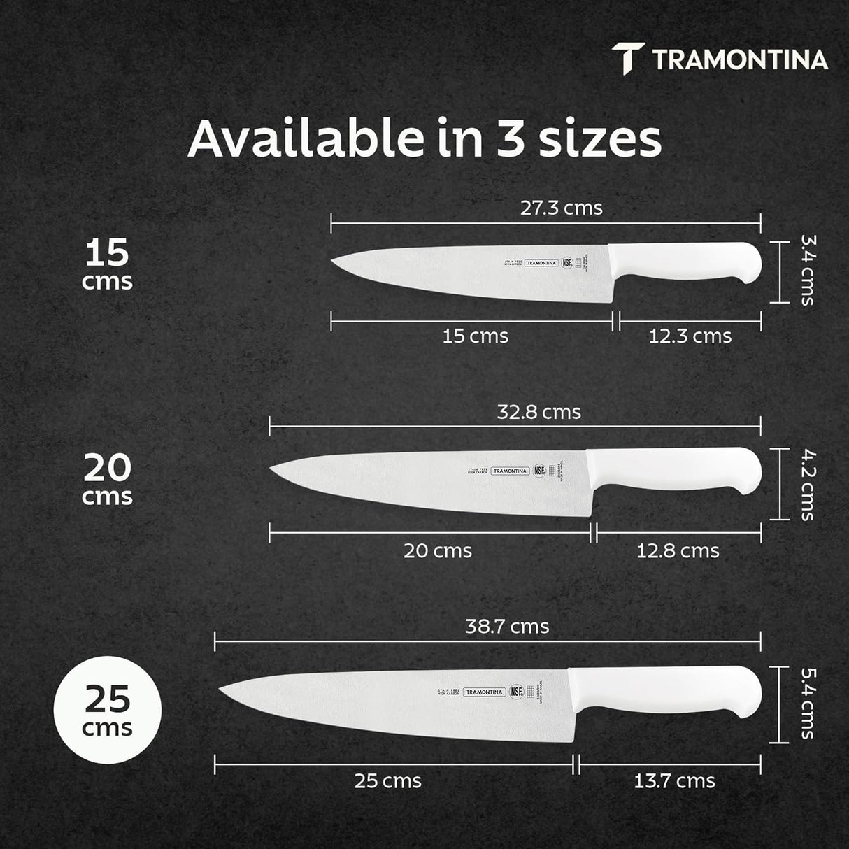 White 15 cm Tramontina India professional chef knife with a sleek blade for precise meat and kitchen cutting tasks.