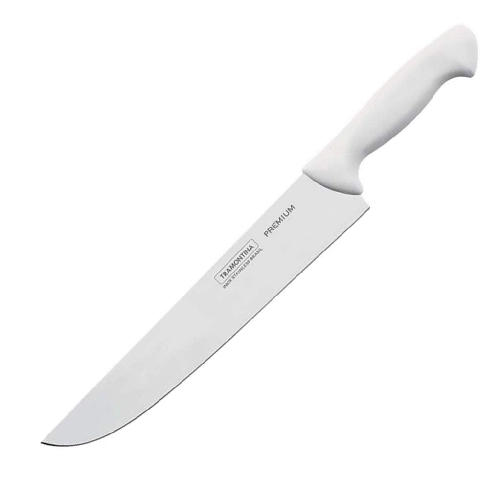 White 8-inch Tramontina India kitchen knife with a sleek blade, ideal for precise cutting and cooking tasks.