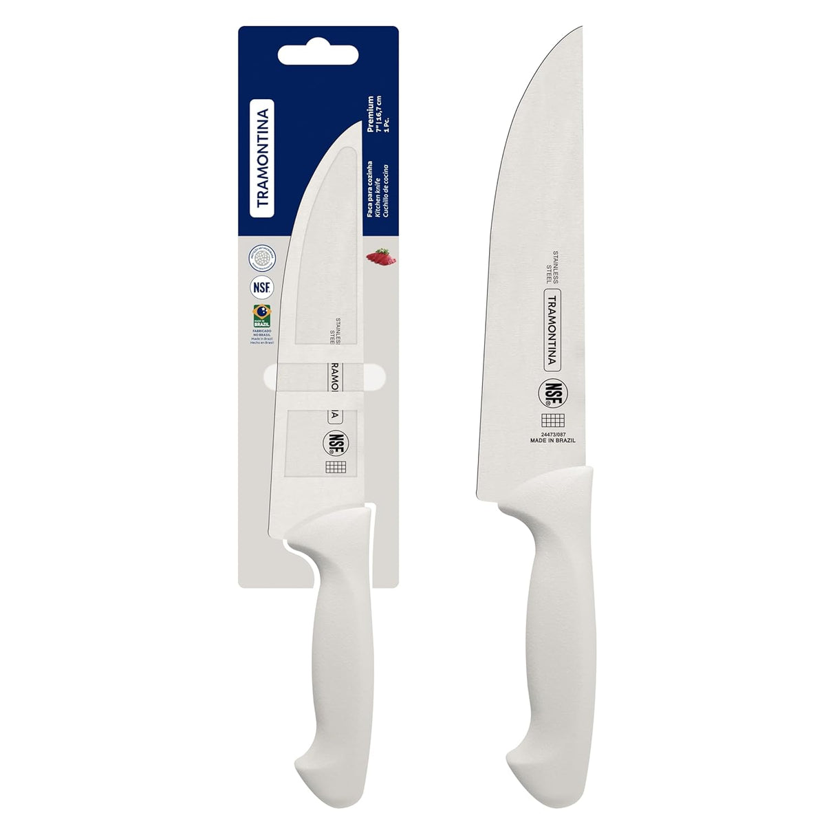 White 17 cm Tramontina India premium kitchen knife with sharp blade and ergonomic handle for precise cutting.