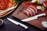 White 17cm Tramontina India premium kitchen knife with a sharp blade, ideal for precise slicing and chopping.