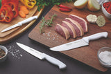 White 20cm Tramontina India premium kitchen knife with sharp stainless steel blade and ergonomic handle.
