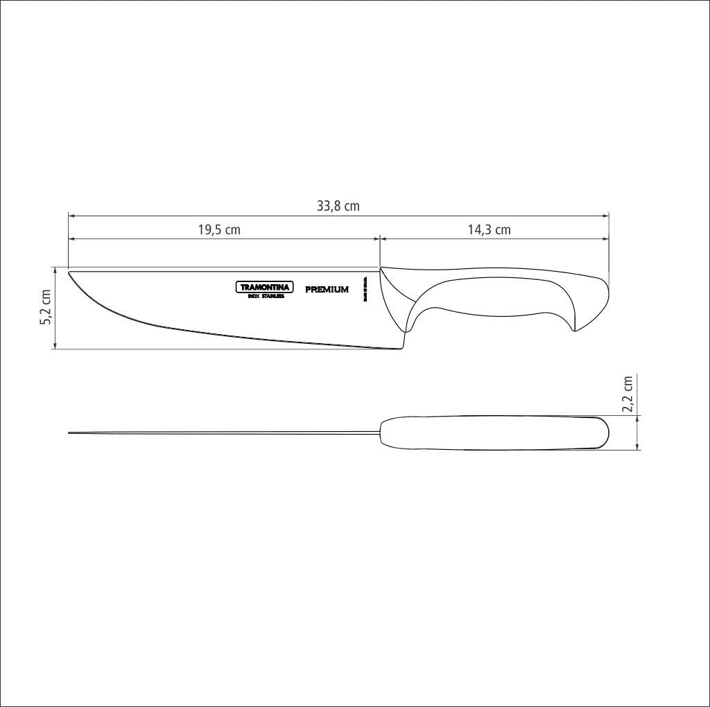 White Tramontina India 20cm premium kitchen knife with an ergonomic handle and sharp stainless steel blade.