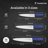 Blue Tramontina India 25cm professional chef knife with sharp blade for precise meat and culinary cutting tasks.